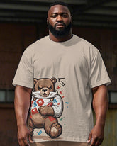 Big Men's Hip Hop Cute Cartoon Bear Printed Casual Short Sleeve T-shirt Shorts Set